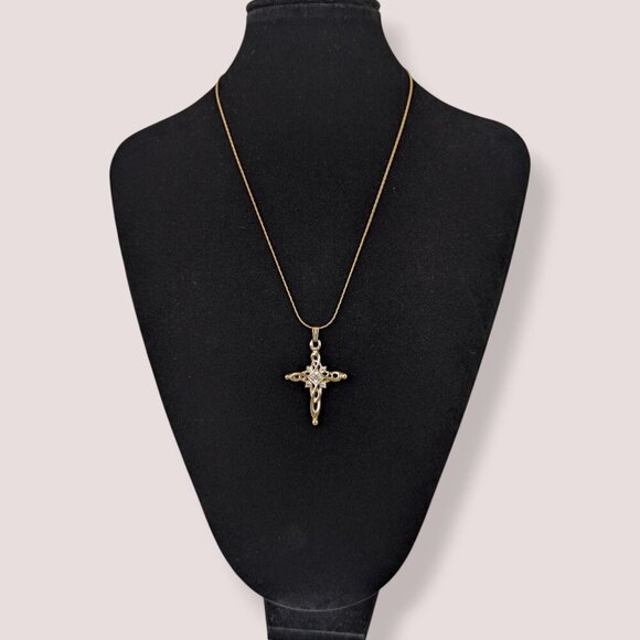 V. Swirling Rhinestone Cross Pendant Necklace - Picture 2 of 6